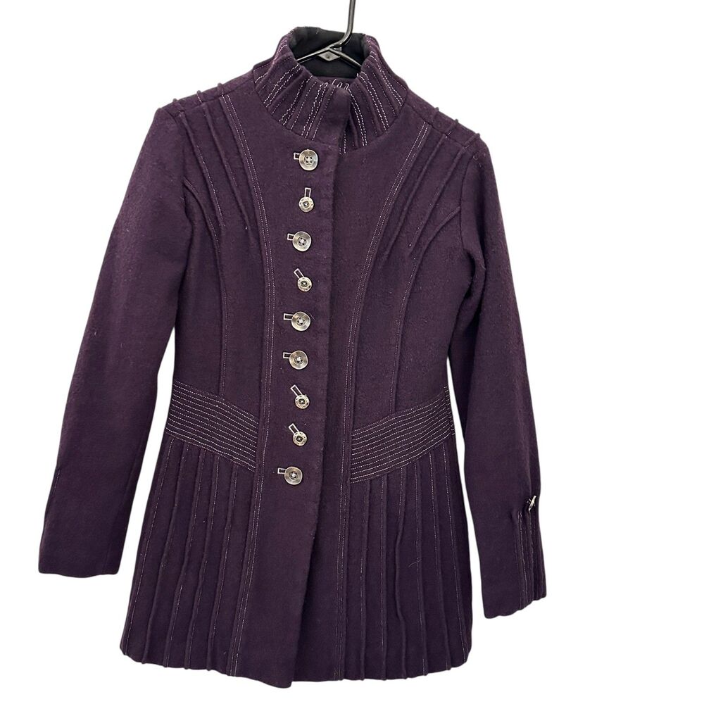 Icelandic‎ Designs Purple 100% Wool Art to Wear Military Style Pea Coat Size S